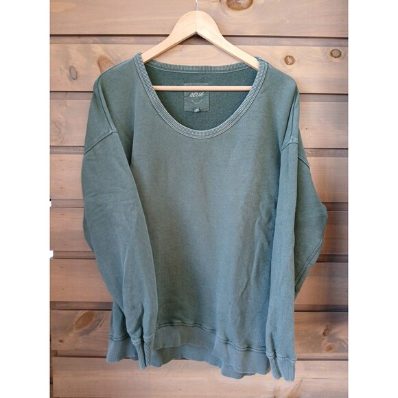Aerie Off The Shoulder Crew Long Sleeve Sweatshirt Size Extra Small Green - Picture 1 of 3